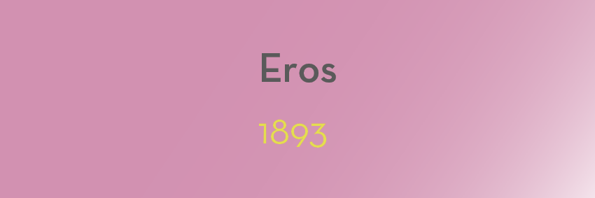 A gradient pink background with the word "Eros" in gray and the year "1893" in yellow beneath it captures timeless moments.
